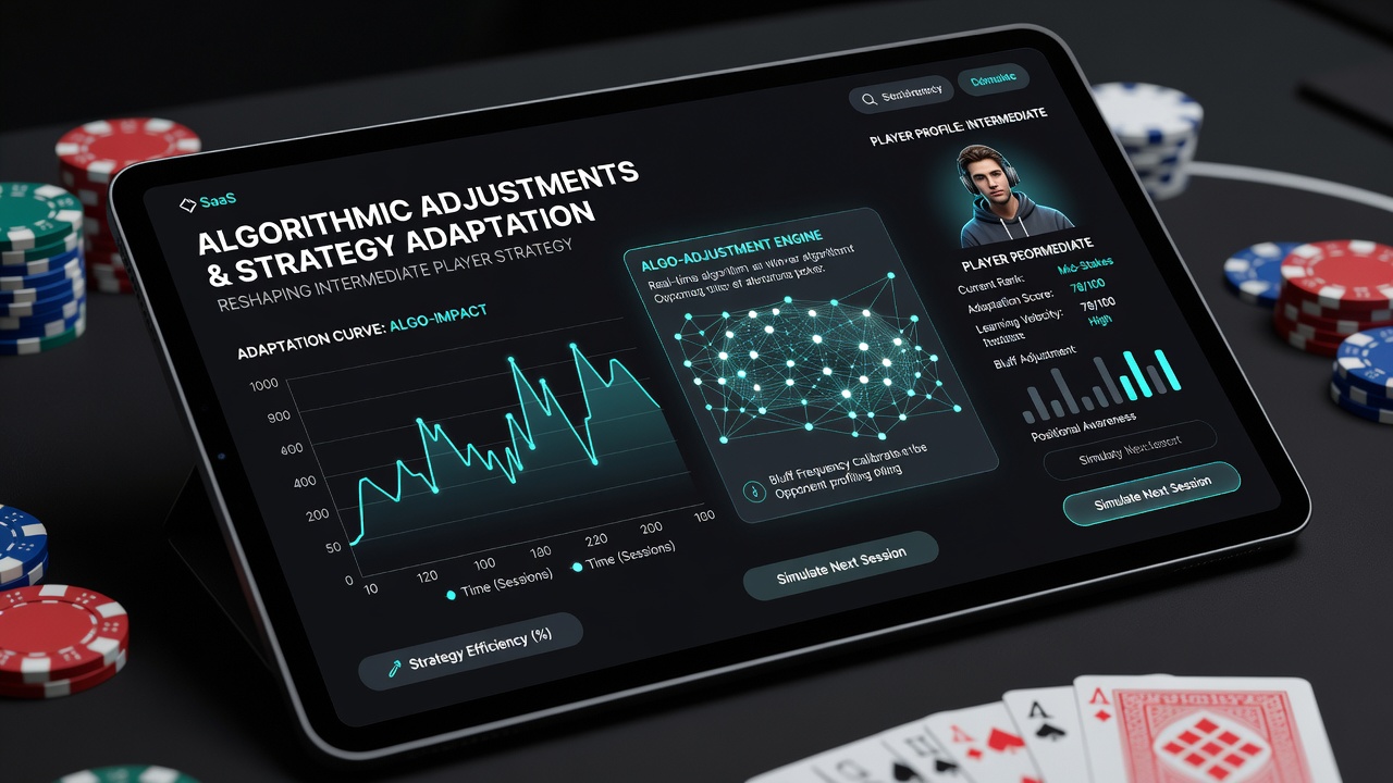 Intermediate poker players reviewing app analytics on tablets between tournament rounds