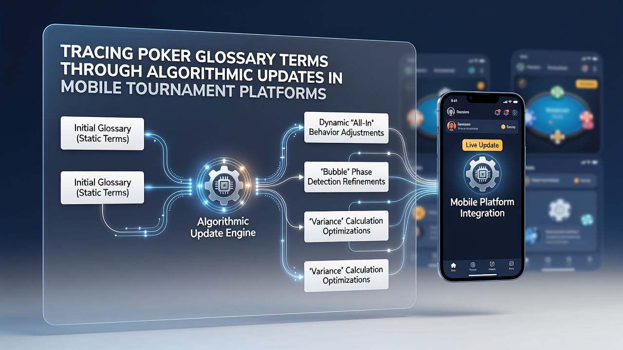 Algorithm update log interface displaying poker term revisions in a mobile app dashboard